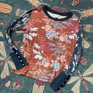 Sundance Floral Long Sleeve Thermal Top - Rust & Navy L